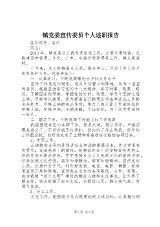 镇党委宣传委员个人述职报告