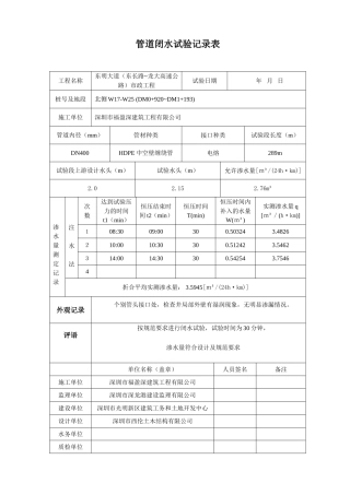 管道闭水试验记录表