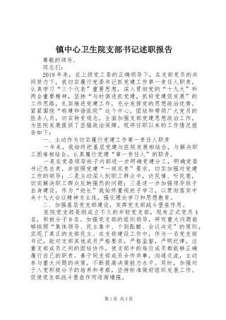 镇中心卫生院支部书记述职报告