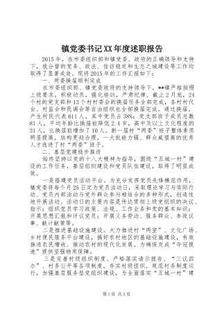镇党委书记XX年度述职报告