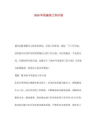 2020年化验室工作计划