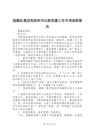 综掘队基层党组织书记抓党建工作专项述职报告