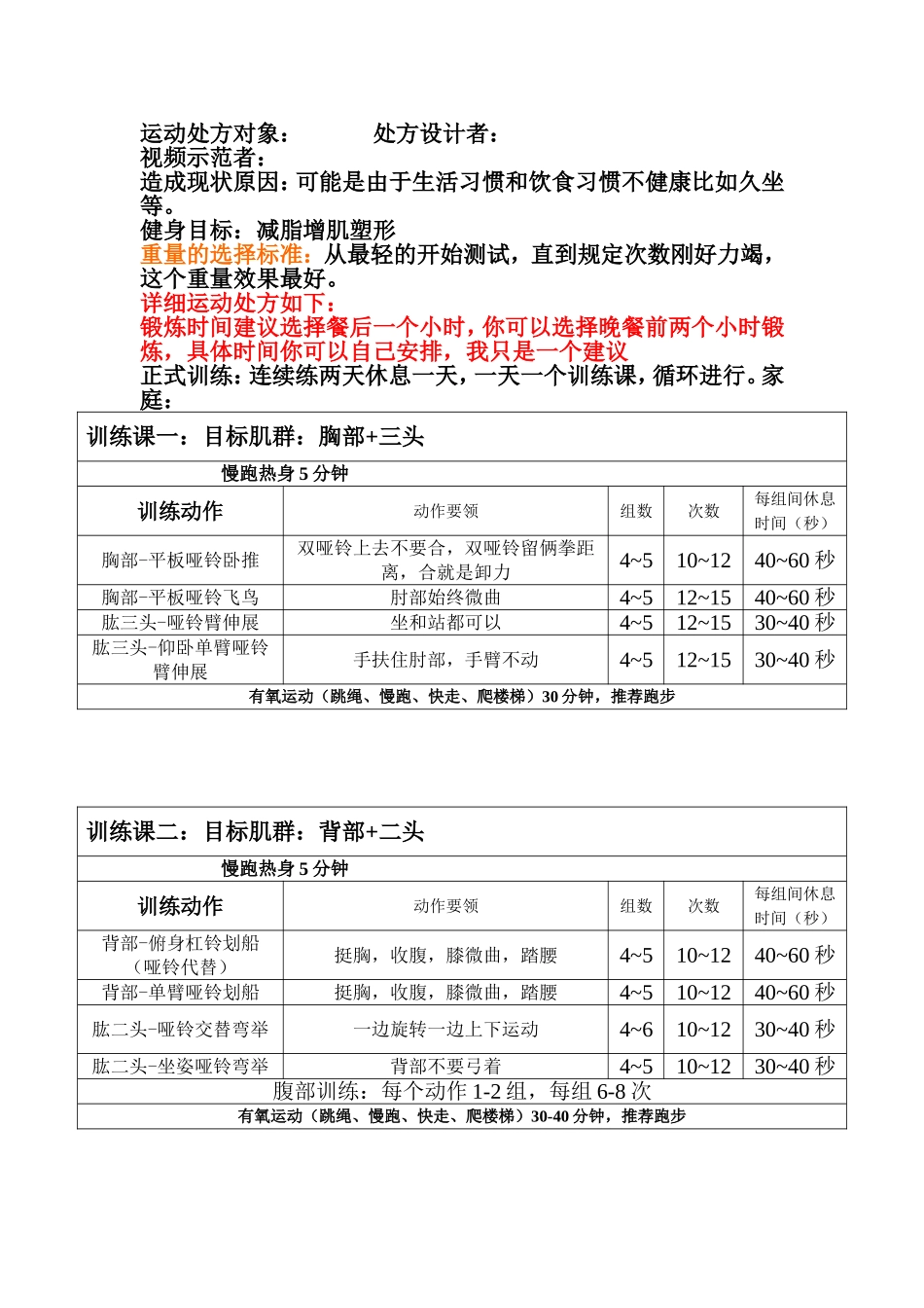 减脂、增肌、塑形-健身计划设计方案_第1页