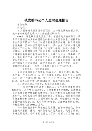 镇党委书记个人述职述廉报告