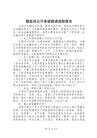 银监局公开承诺践诺述职报告