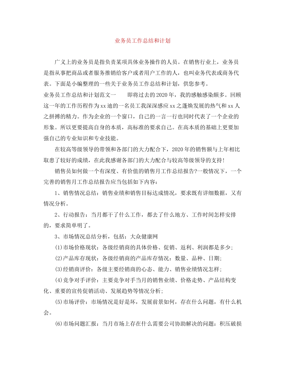 业务员工作总结和计划_第1页
