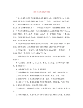 业务员工作总结和计划