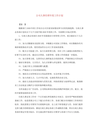 公司人事经理年度工作计划
