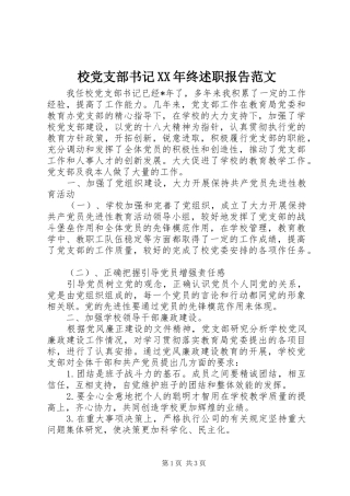 校党支部书记XX年终述职报告范文