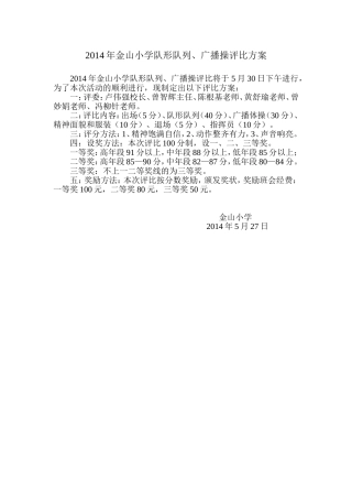 2014年金山小学队形队列评比方案