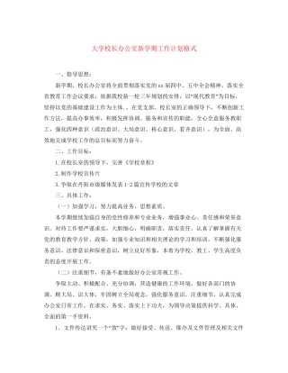 大学校长办公室新学期工作计划格式