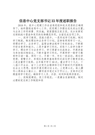 信息中心党支部书记XX年度述职报告