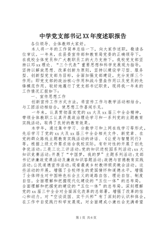 中学党支部书记XX年度述职报告