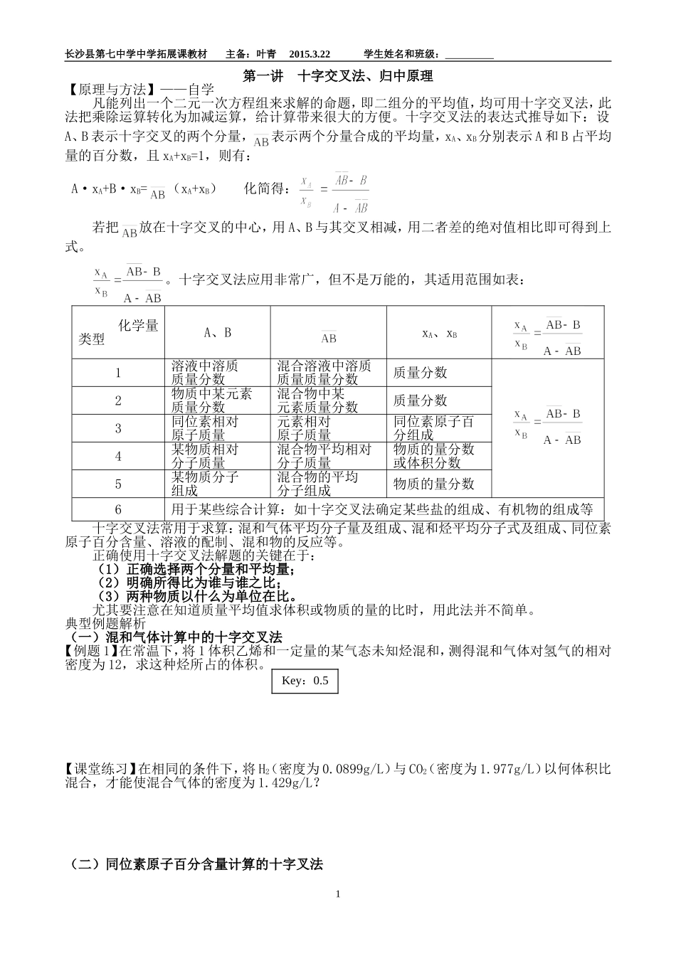 十字交叉法解题原理2015_第1页