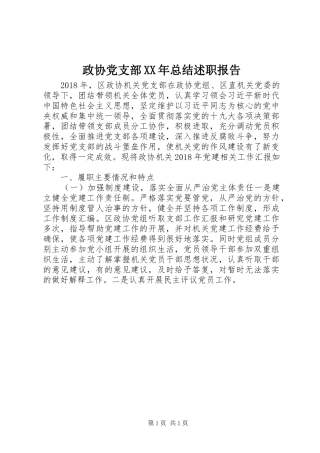 政协党支部XX年总结述职报告