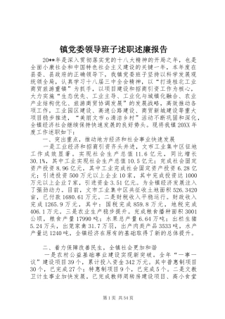 镇党委领导班子述职述廉报告