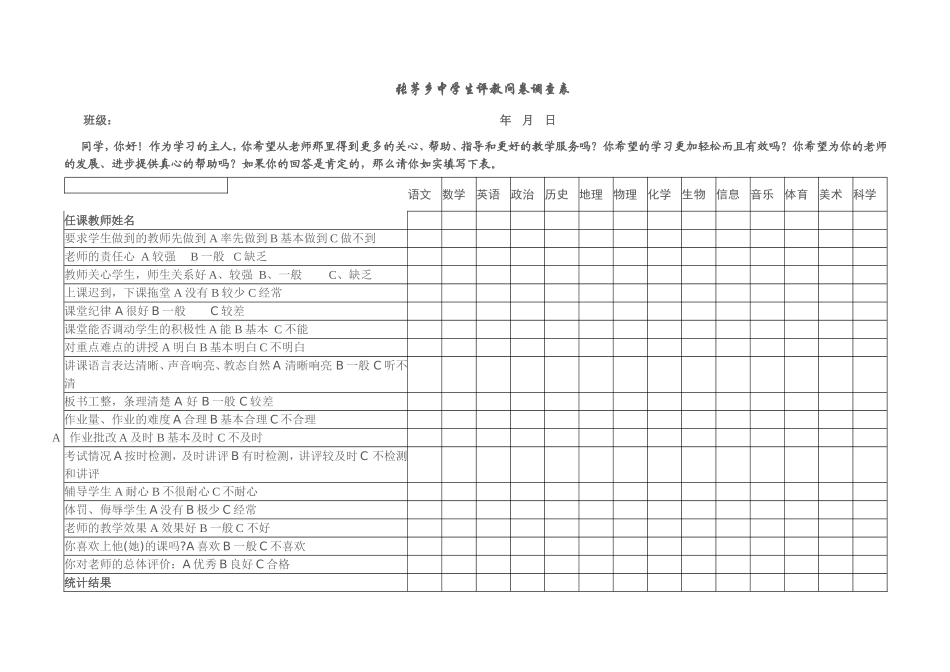学生评教问卷调查表 (3)_第1页