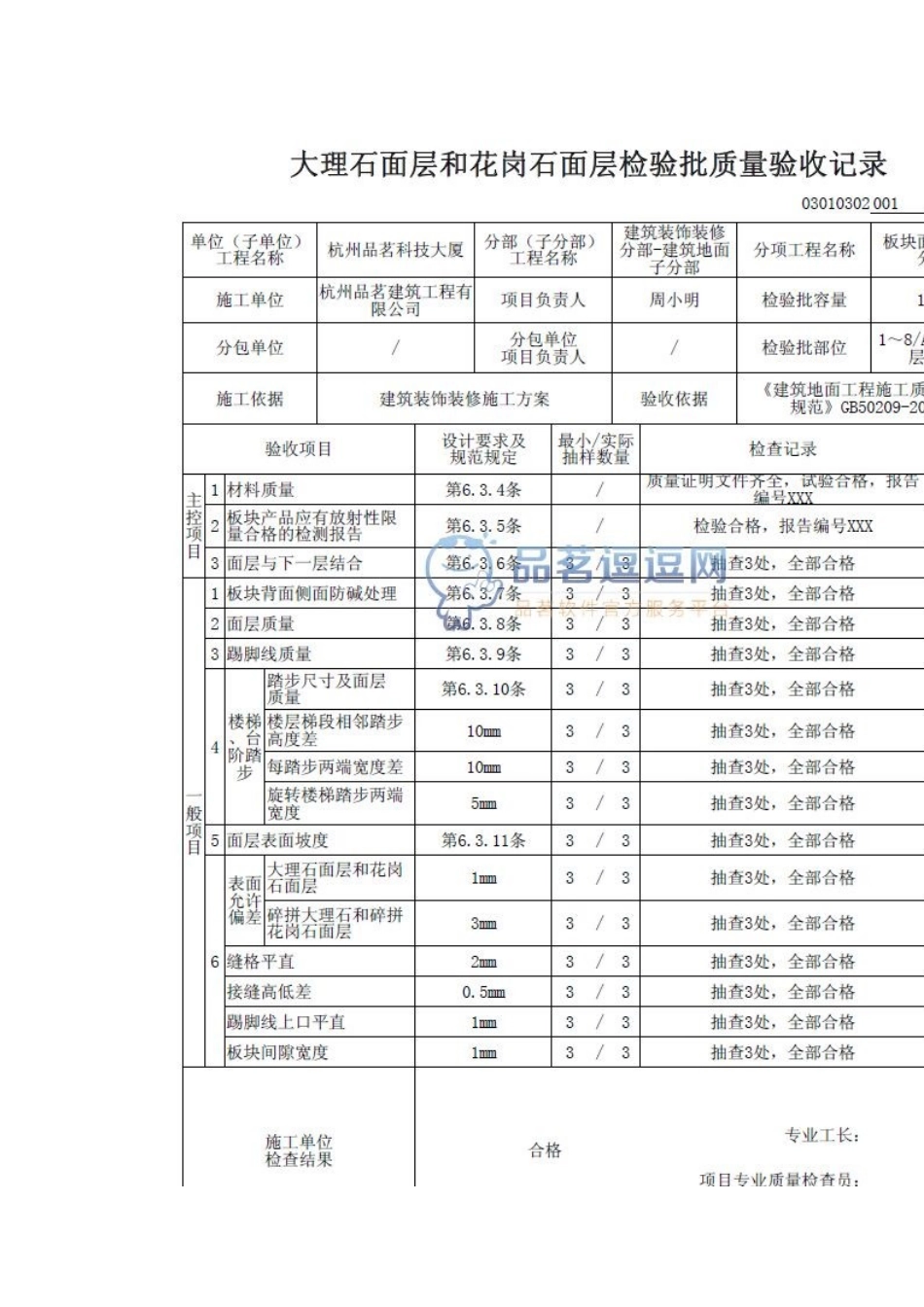 大理石面层和花岗石面层检验批质量验收记录_第2页