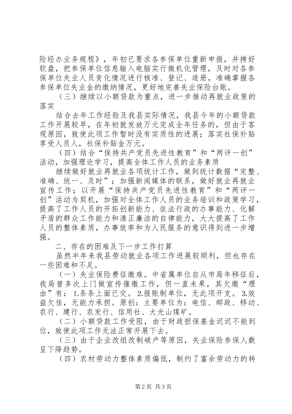 劳动就业服务管理局上半年工作总结 _第2页