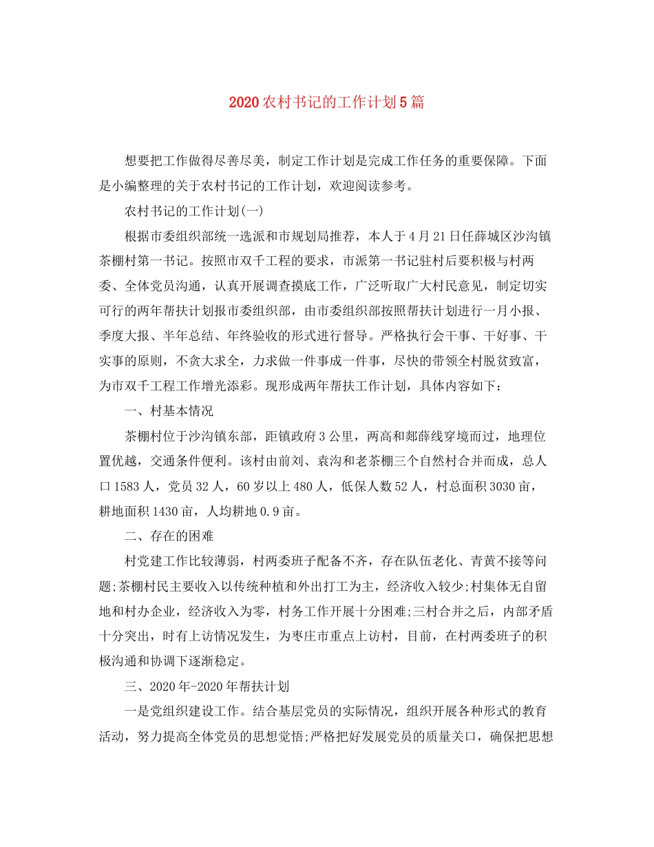 农村书记的工作计划5篇_第1页