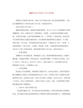 农村书记的工作计划5篇