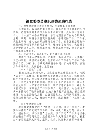 镇党委委员述职述德述廉报告