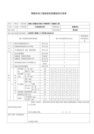 钢筋安装工程检验批质量验收记录表
