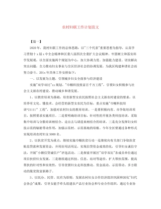 农村妇联工作计划范文2