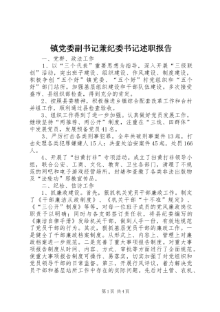 镇党委副书记兼纪委书记述职报告