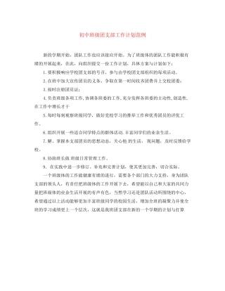 初中班级团支部工作计划范例