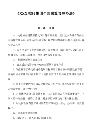 有关控股集团全面预算管理办法