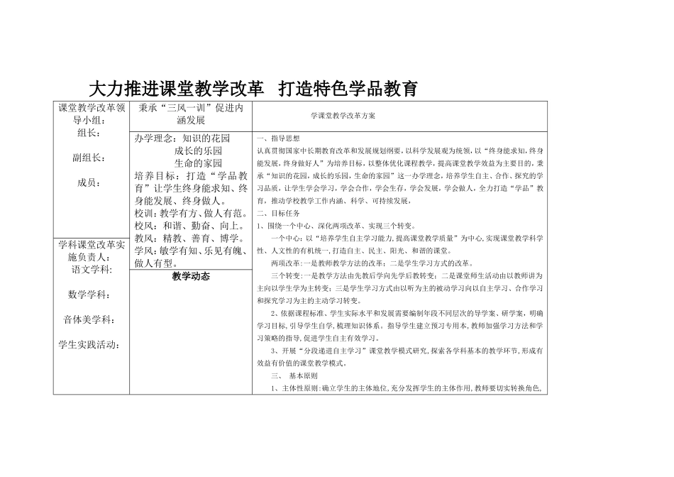 大力推进课堂教学改革打造特色学品教育_第1页