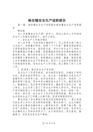 杨安镇安全生产述职报告