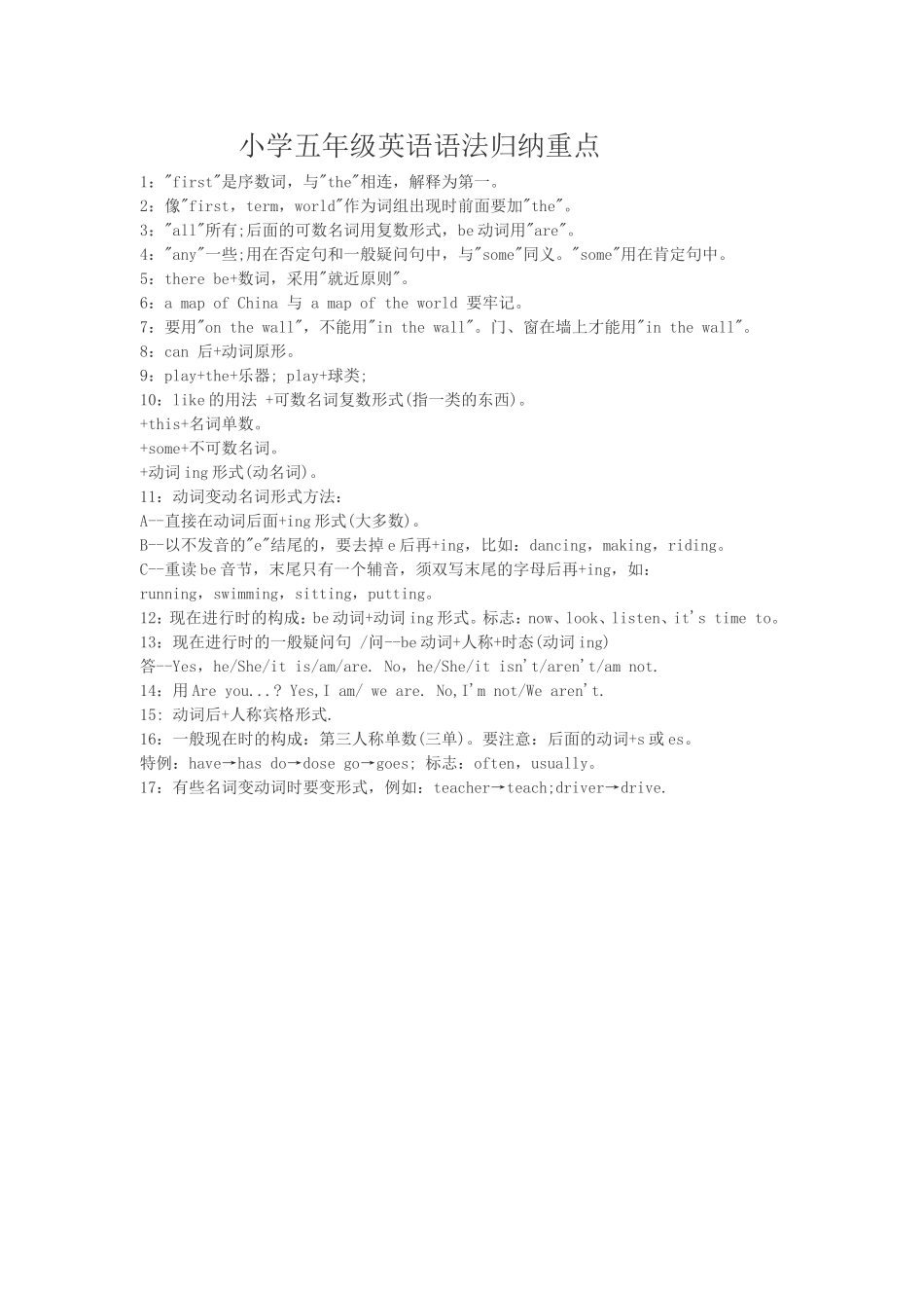 小学五年级英语语法归纳重点_第1页