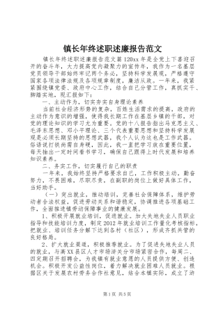 镇长年终述职述廉报告范文