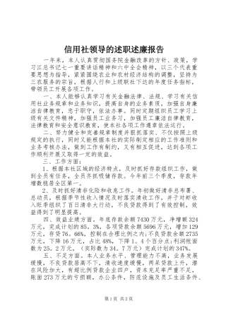 信用社领导的述职述廉报告