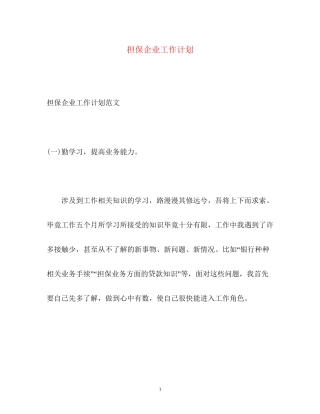 担保企业工作计划