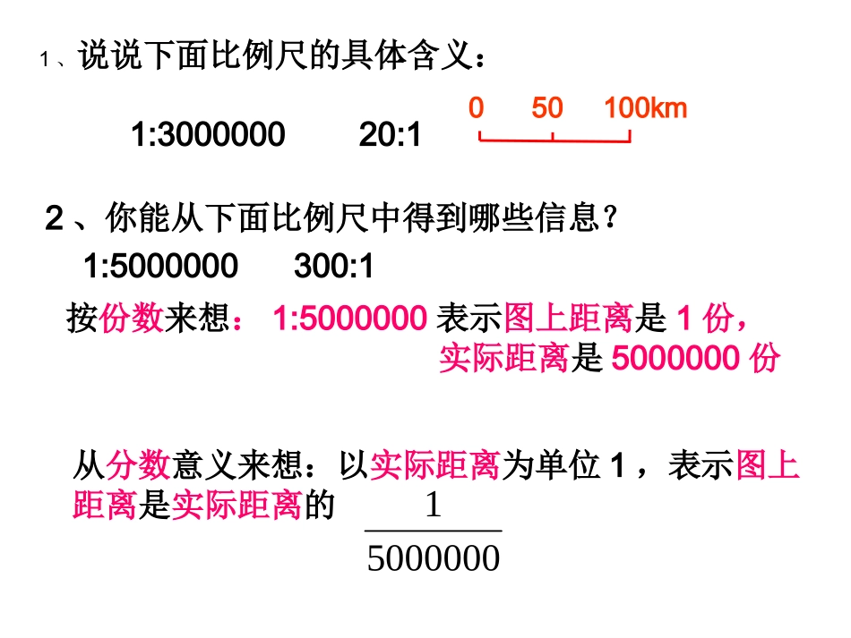 说说下面比例尺的具体含义_第1页