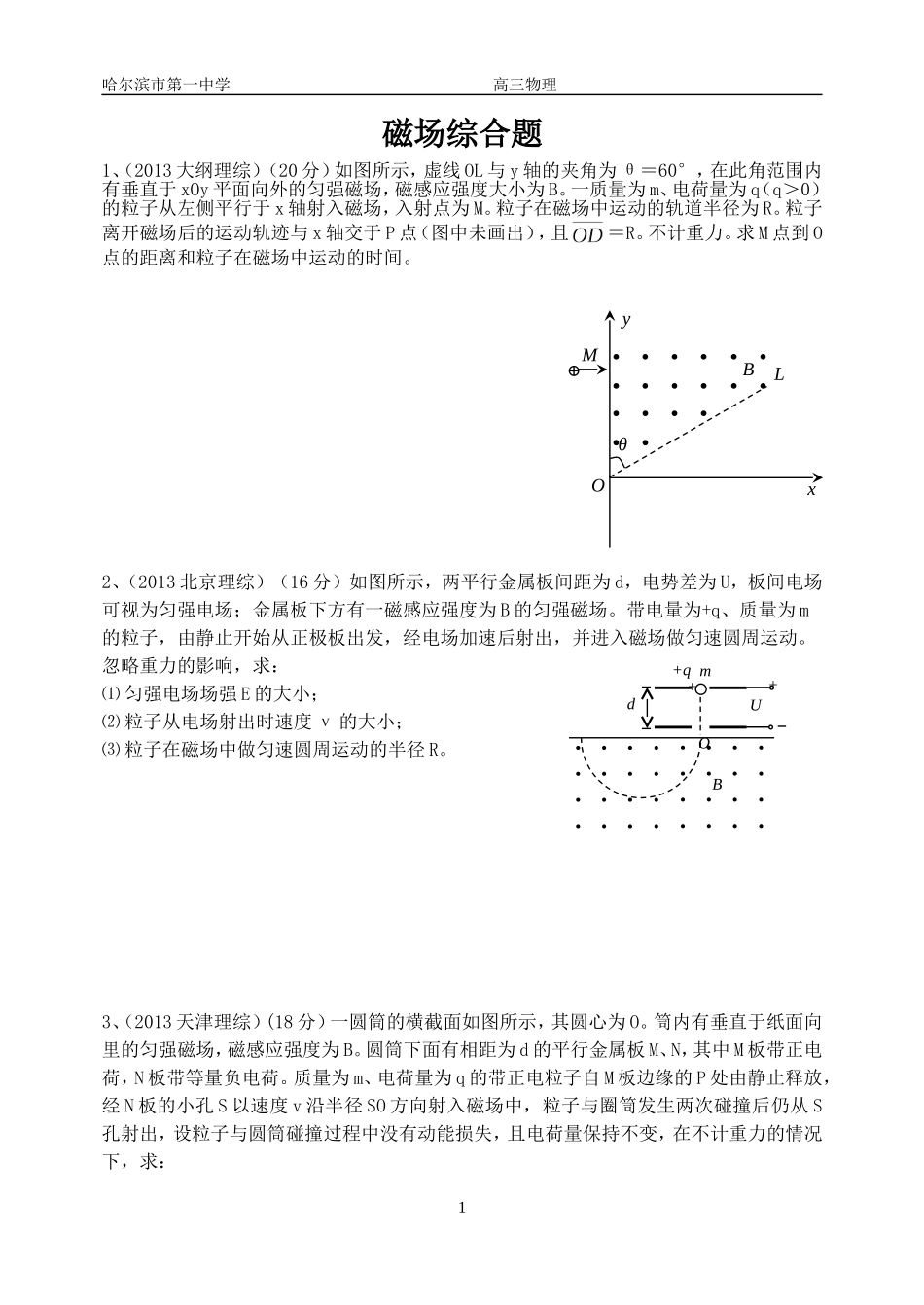 磁场综合题整理版_第1页