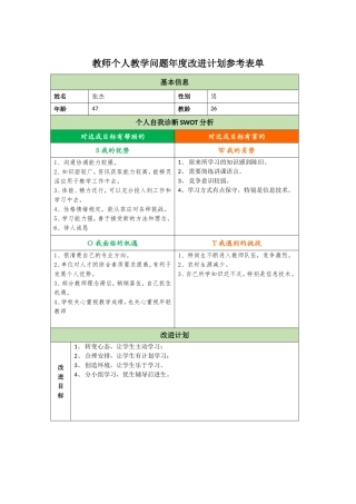 教师个人教学问题年度改进计划参考表单2