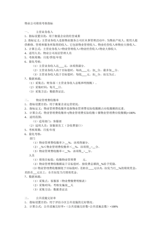 物业公司绩效考核指标