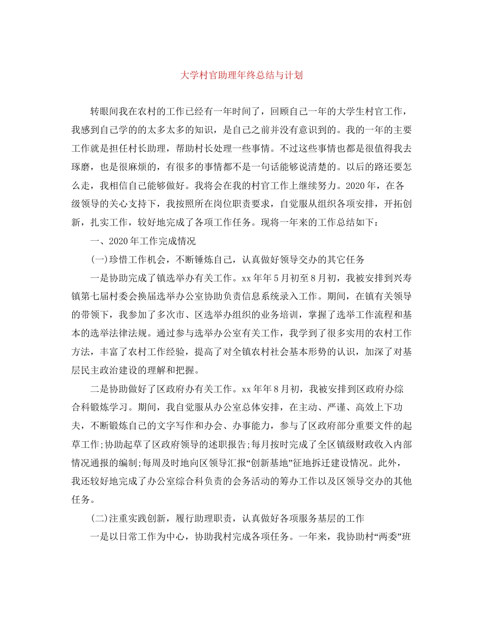 大学村官助理年终总结与计划_第1页