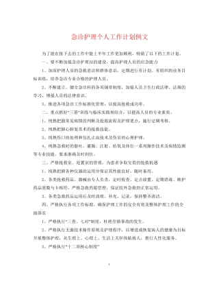 急诊护理个人工作计划例文