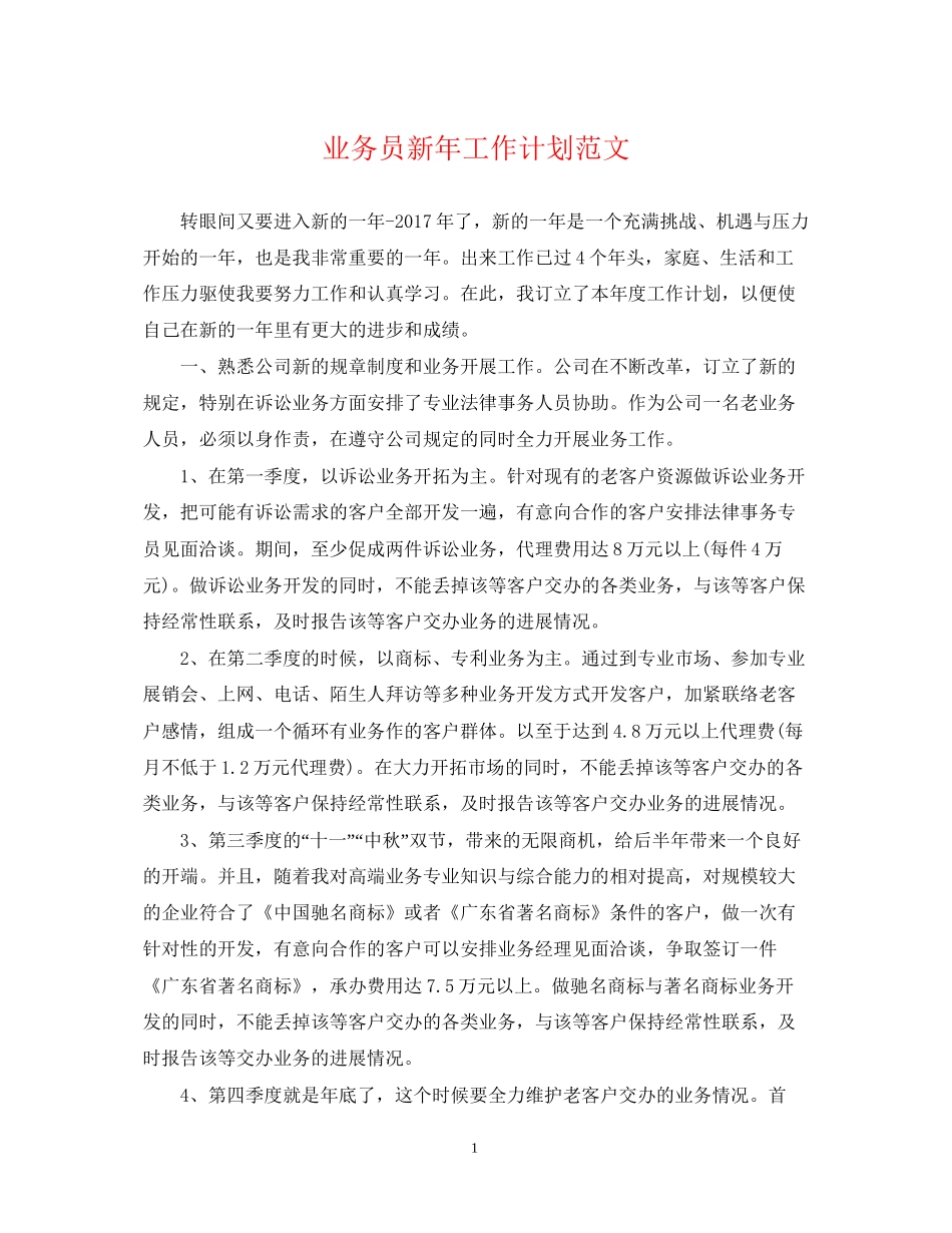 业务员新年工作计划范文_第1页