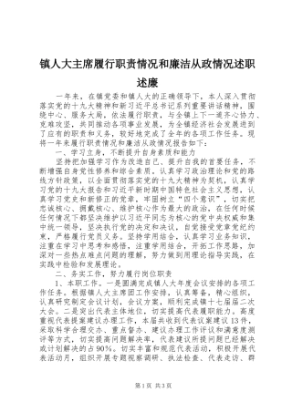 镇人大主席履行职责情况和廉洁从政情况述职述廉