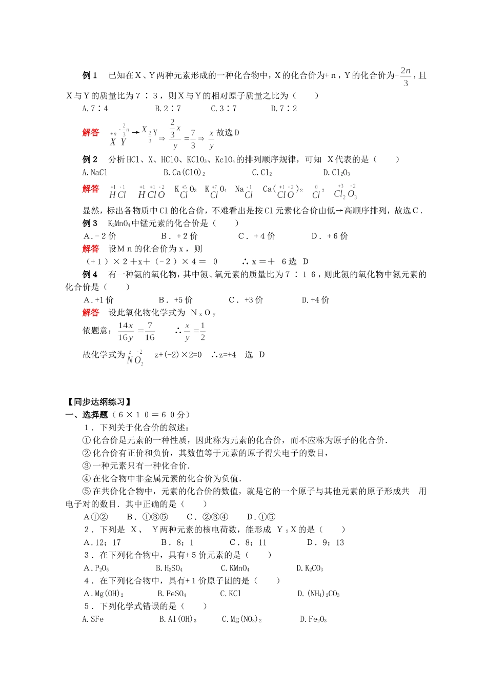 九年级化学专项训练化合价_第3页