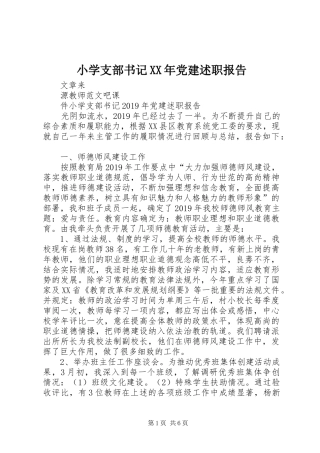 小学支部书记XX年党建述职报告