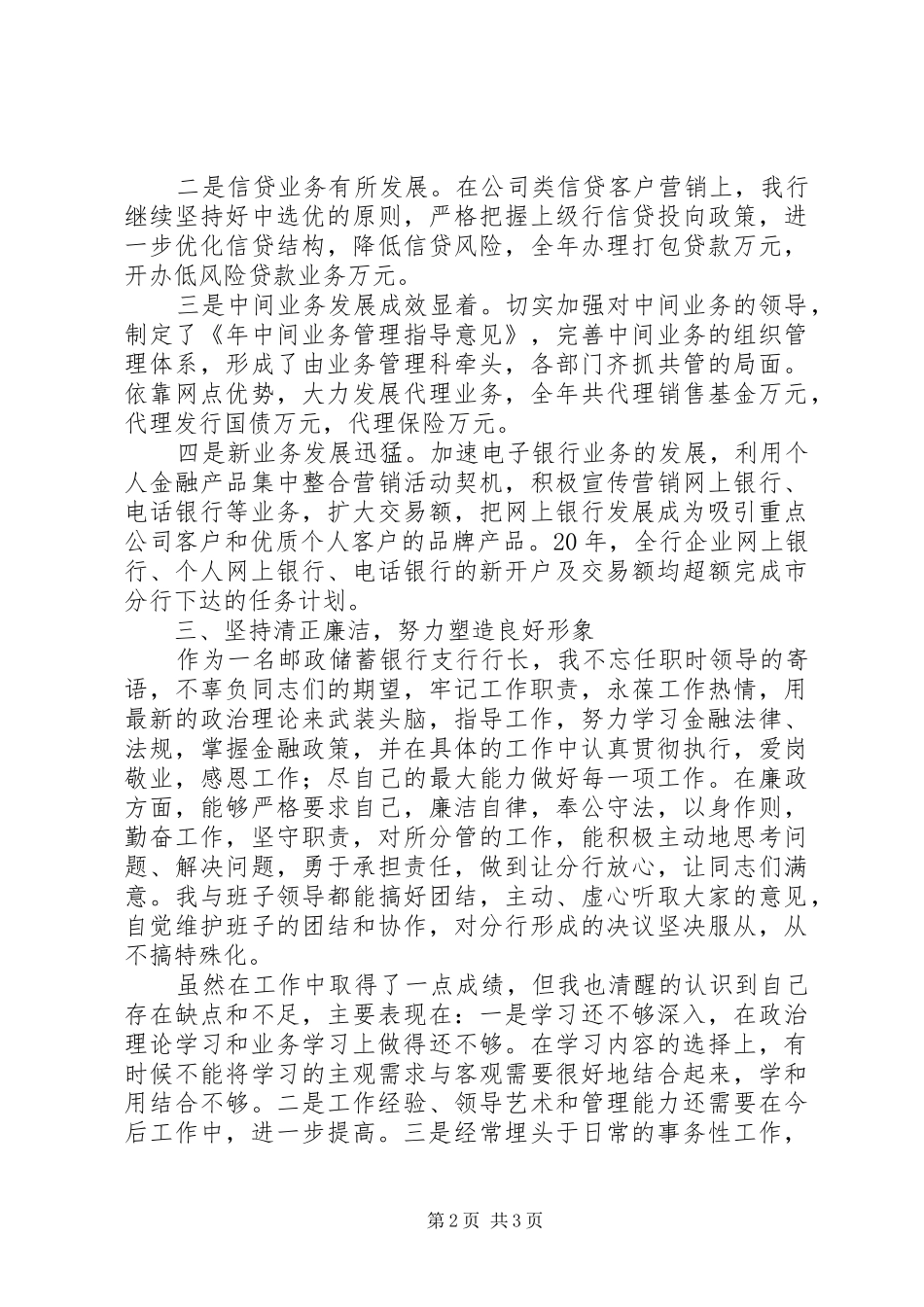 邮政银行行长年终述职报告_第2页