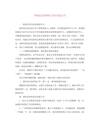 学校党支部季度工作计划怎么写
