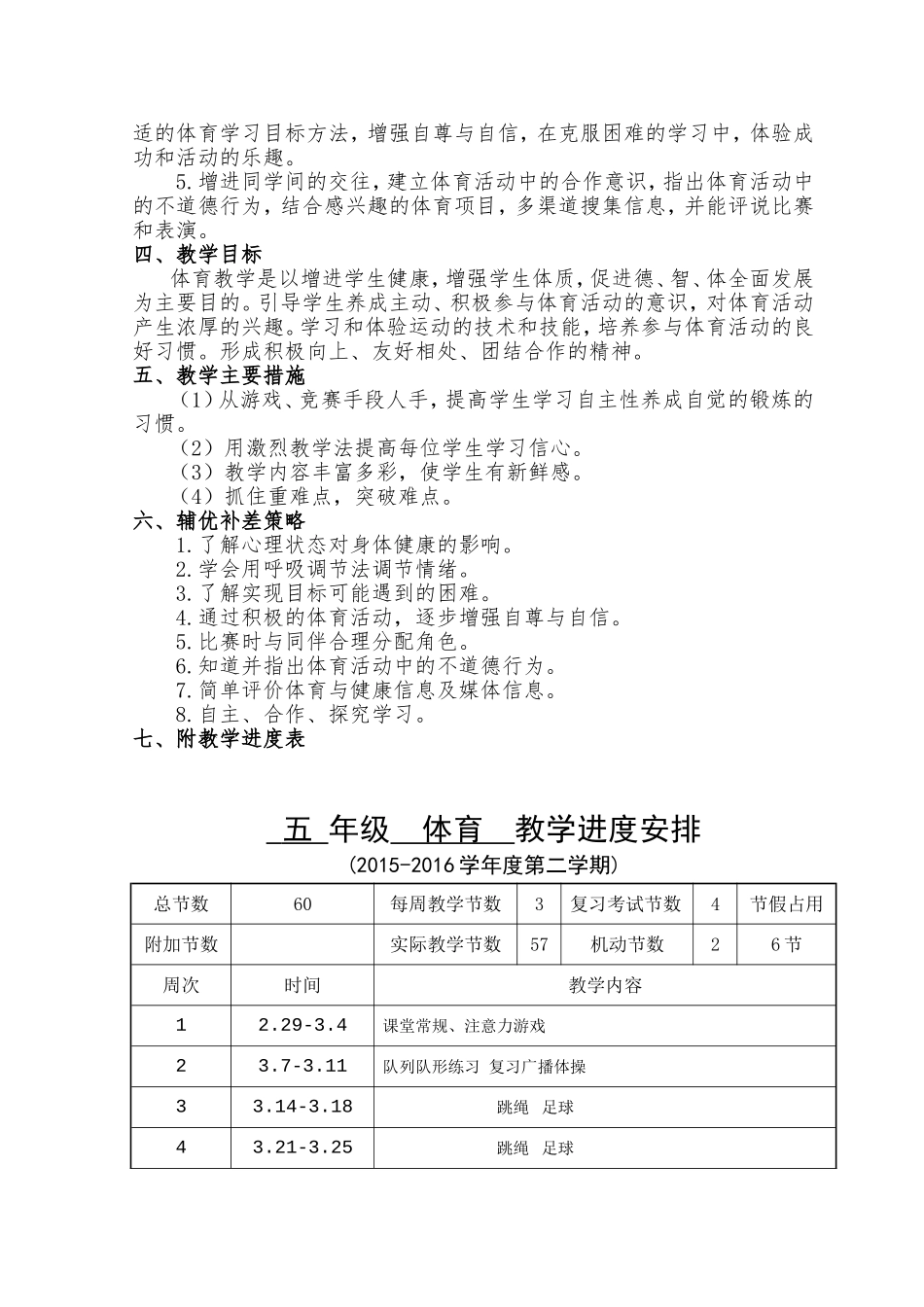 五年级体育教学工作计划教学进度安排表(2015-2016第二学期)_第2页